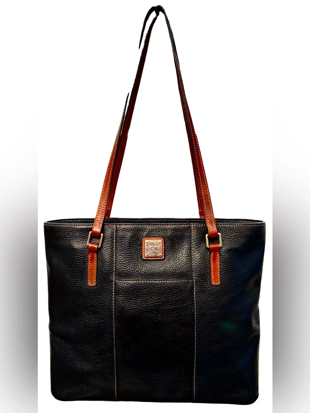 Dooney & Bourke Lexington 14" Shopper Dark Navy Tan Pebbled Leather Shoulder Bag - Picture 1 of 14